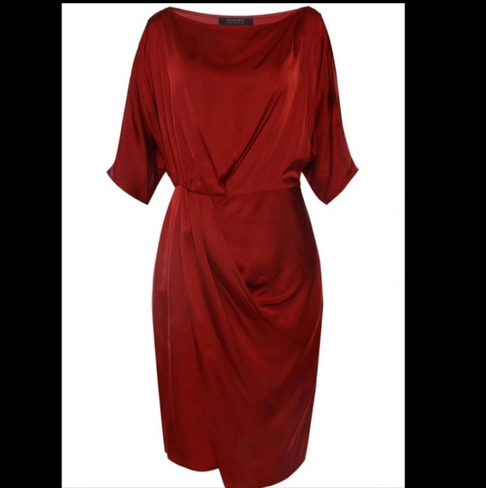 all saints red wrap dress All Saints Dela Jasmine Red Floral Hi Low Flutter Sleeve Maxi Wrap Dress Size 4